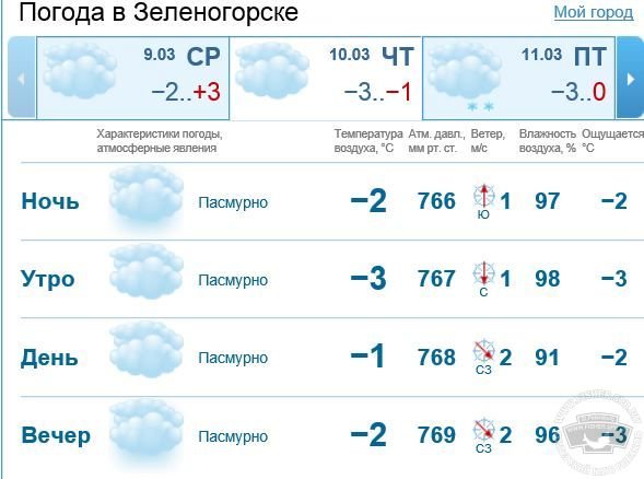 Погода зеленогорск ленинградская область на 10 дней